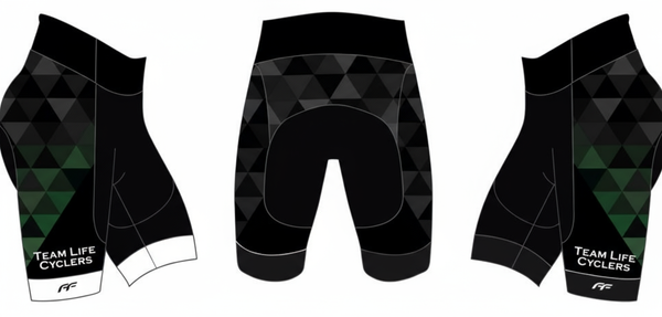 Black geometric bib shorts left view
